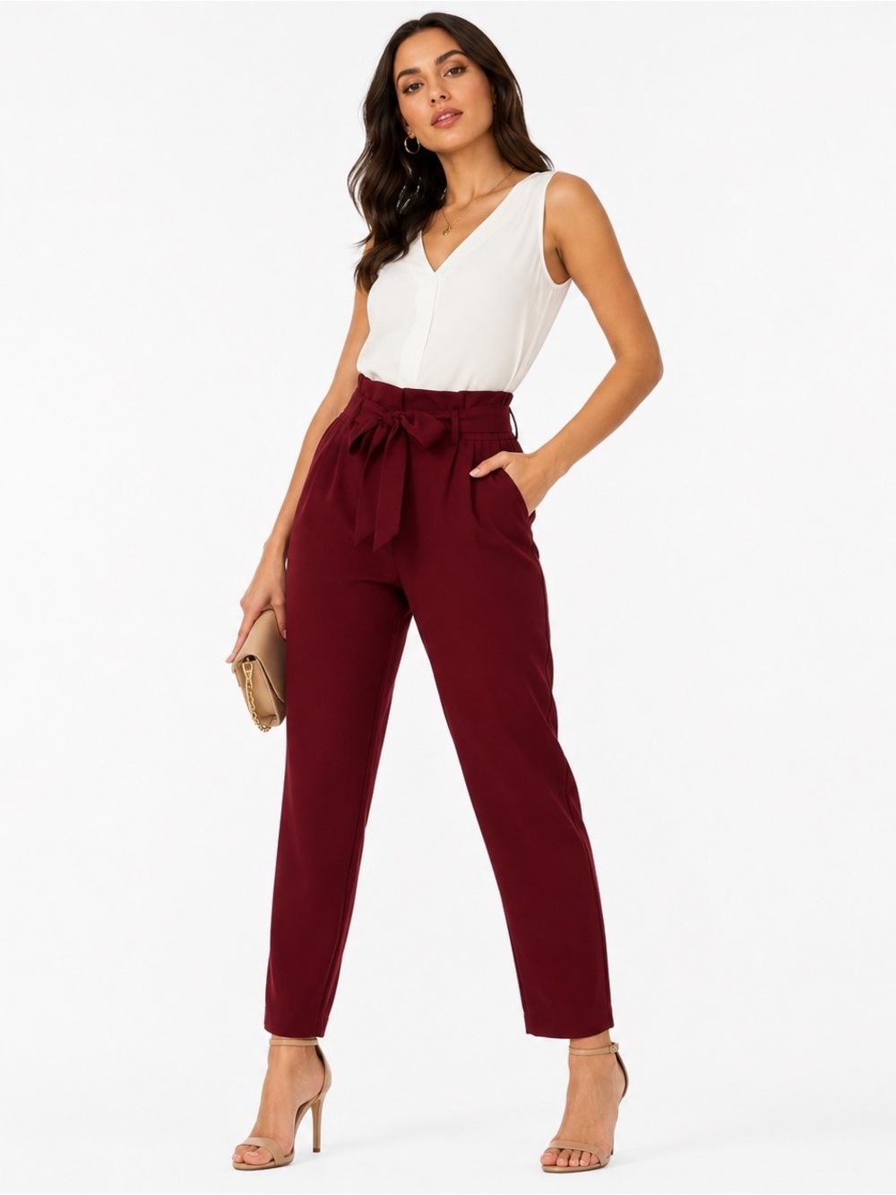 H&M Maroon Paperbag Waist Trousers – Size M (8)